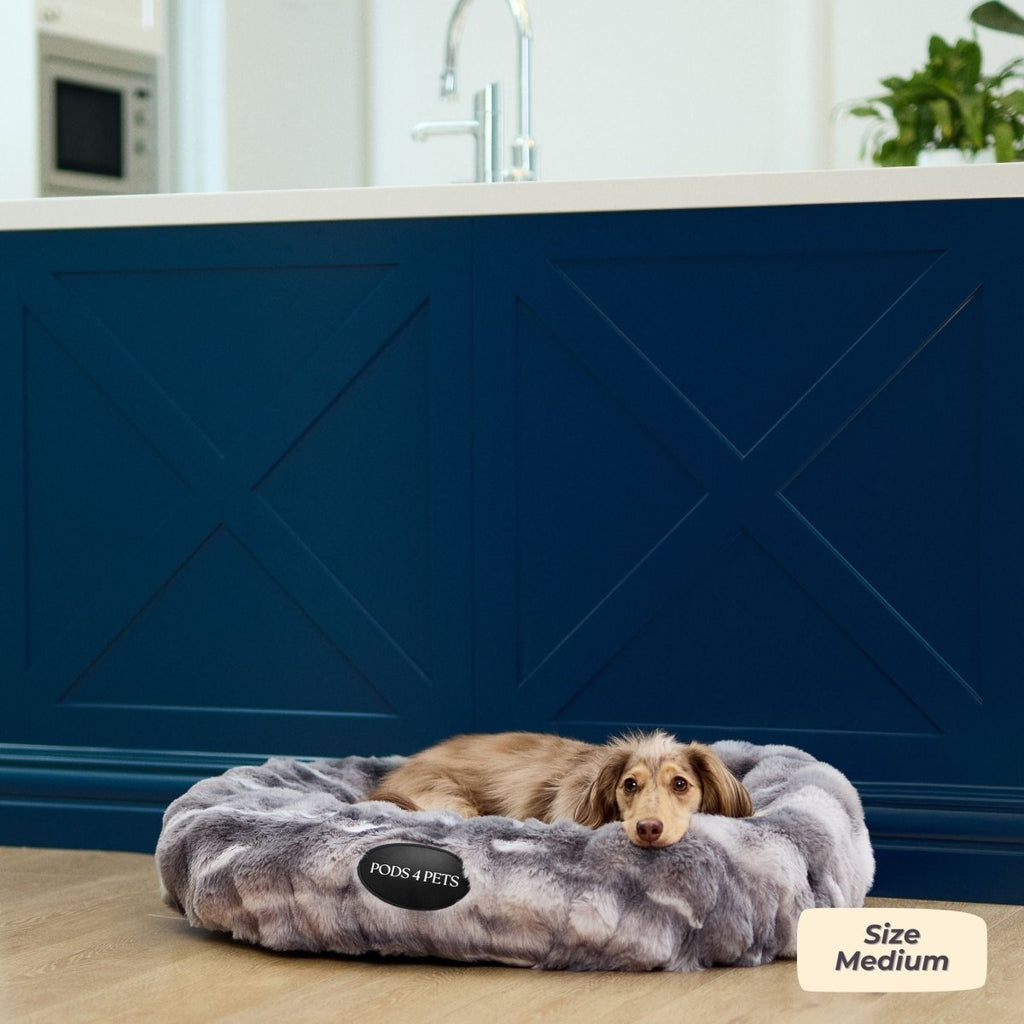Luxe Bubble Faux Fur Machine Washable Dog Bed - Two Tone Grey